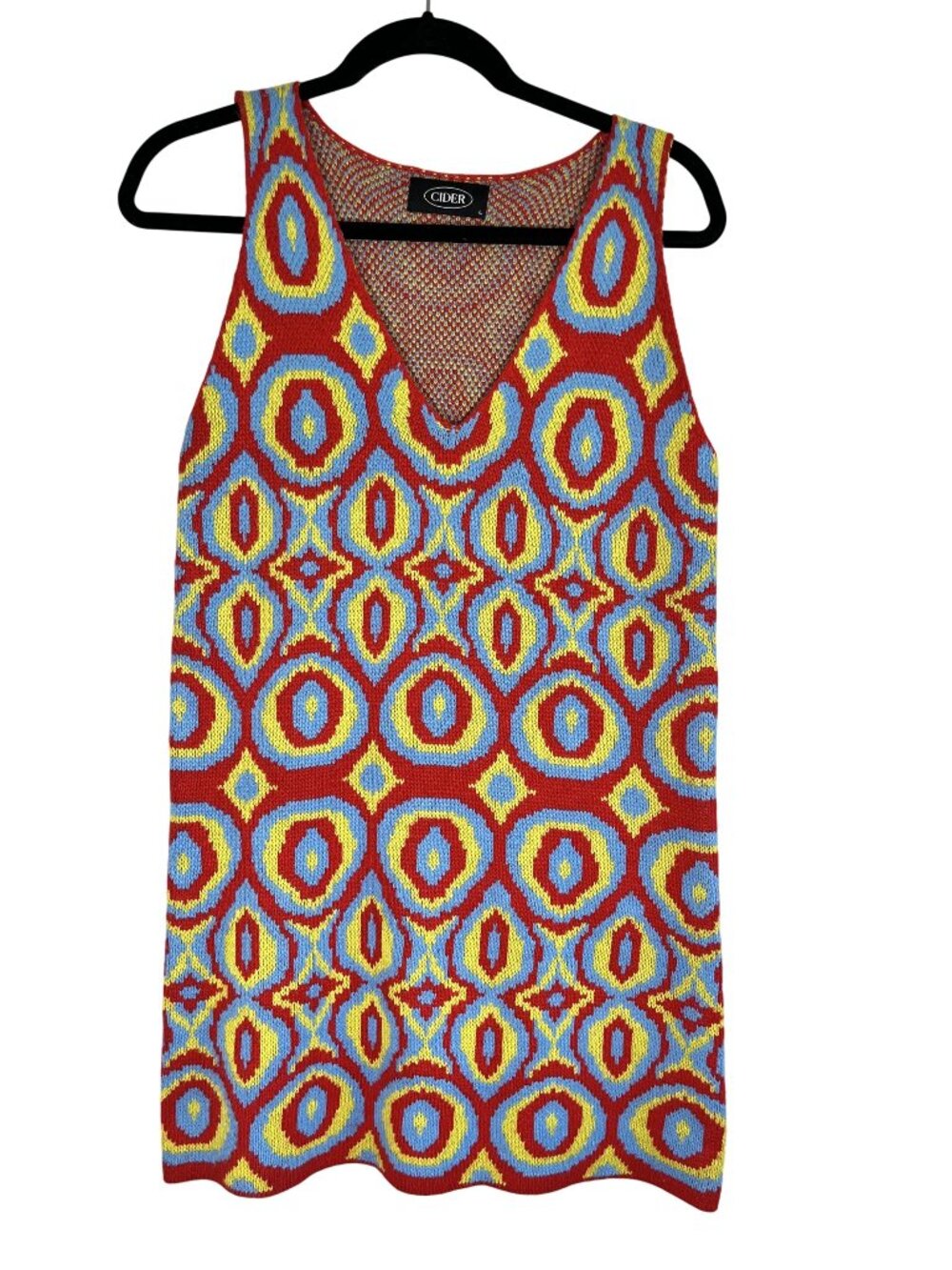 Colorful Crochet Knit‎ Sweater Tank Dress L Retro Mod Disco Funky Macrame 70s